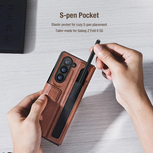 خرید فلیپ کاور چرمی نیلکین Samsung Galaxy Z Fold 6 مدل Aoge Leather Case