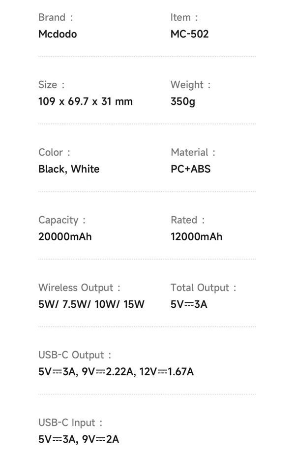 خرید پاور بانک مگ سیف 20 وات 20000 هزار Mcdodo مدل MC-502