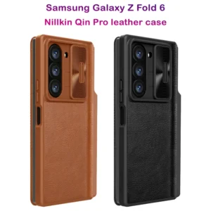 کیف چرمی محافظ دوربین دار نیلکین Samsung Galaxy Z Fold 6 مدل Qin Pro