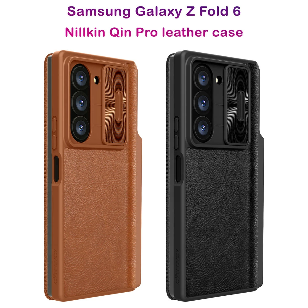 خرید کیف چرمی محافظ دوربین دار نیلکین Samsung Galaxy Z Fold 6 مدل Qin Pro