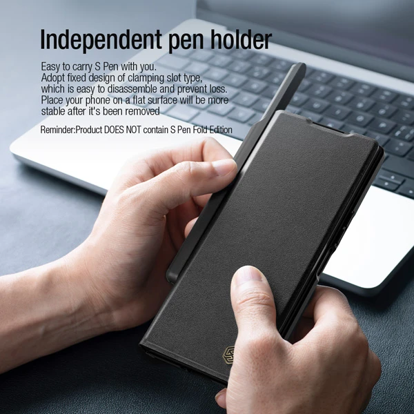 خرید کیف چرمی محافظ دوربین دار نیلکین Samsung Galaxy Z Fold 6 مدل Qin Pro