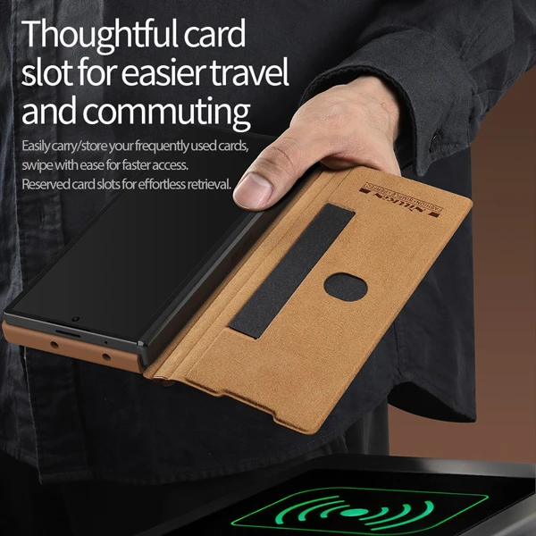 خرید کیف چرمی محافظ دوربین دار نیلکین Samsung Galaxy Z Fold 6 مدل Qin Pro