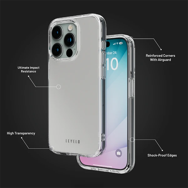 خرید کریستال کاور شفاف ضدخش iPhone 15 مارک LEVELO