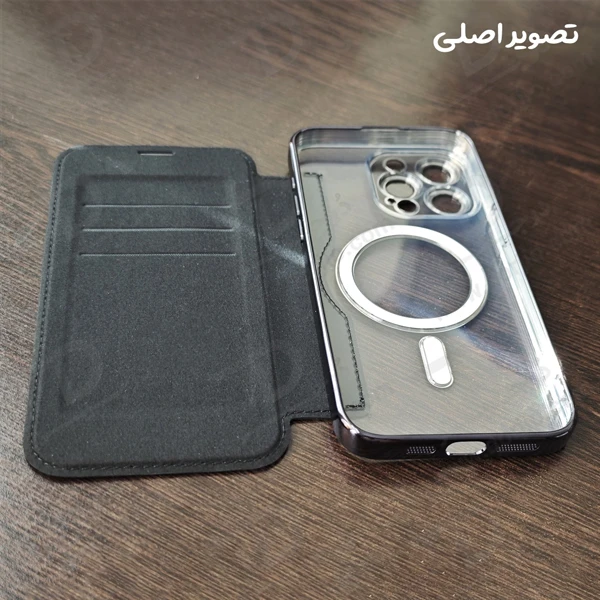 خرید کیف کلاسوری پشت شفاف مگ سیف محافظ لنز دار iPhone 15 Pro Max