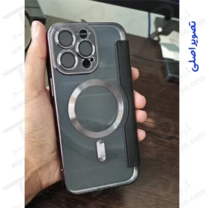 خرید کیف کلاسوری پشت شفاف مگ سیف محافظ لنز دار iPhone 15 Pro Max