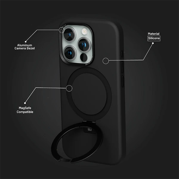 خرید قاب سیلیکونی رینگ استند مگ سیف iPhone 15 Pro مارک Levelo مدل Iris Pro