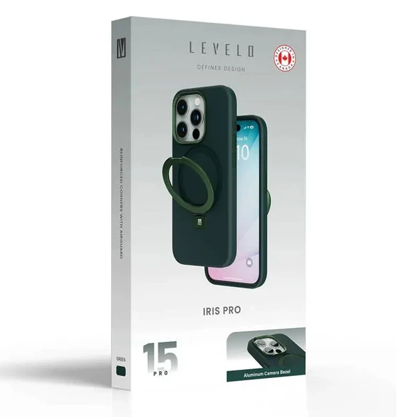 خرید قاب سیلیکونی رینگ استند مگ سیف iPhone 15 Pro مارک Levelo مدل Iris Pro