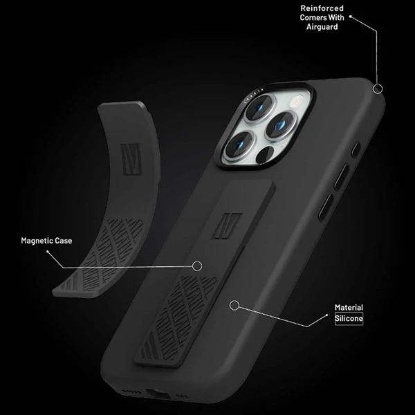 خرید قاب سیلیکونی Grip استند چرمی iPhone 15 Pro مارک LEVELO