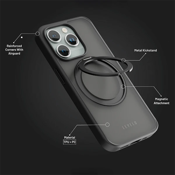 خرید قاب محافظ Ringo استند مگ سیف iPhone 15 Pro مارک Levelo