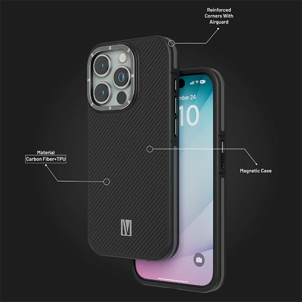 خرید گارد فیبر کربنی مگنتی iPhone 15 Pro مارک LEVELO مدل Ox Carbon