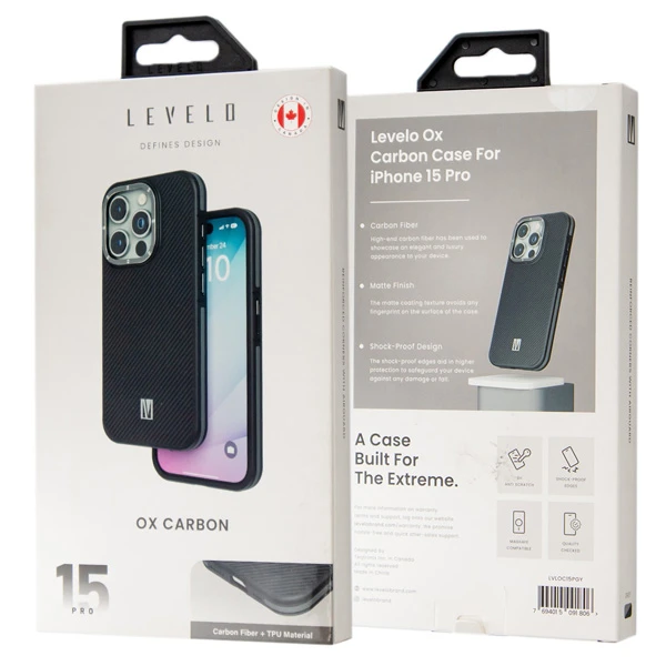 خرید گارد فیبر کربنی مگنتی iPhone 15 Pro مارک LEVELO مدل Ox Carbon