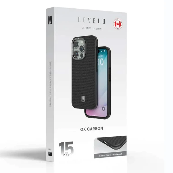 خرید گارد فیبر کربنی مگنتی iPhone 15 Pro مارک LEVELO مدل Ox Carbon