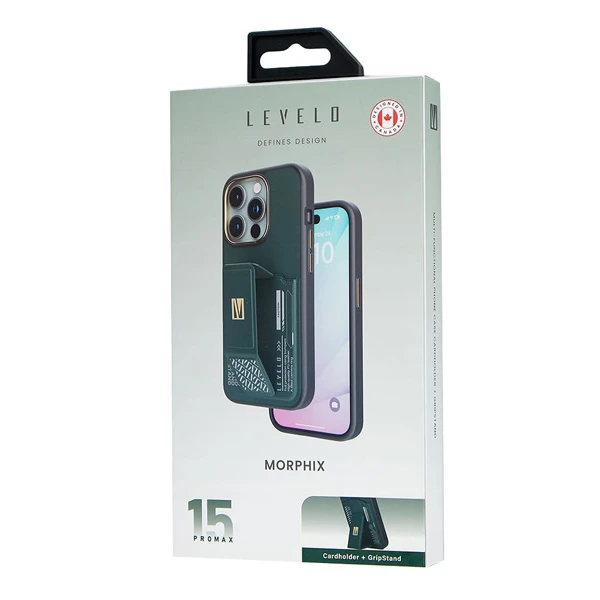 خرید گارد Grip استند چرمی و جا کارتی iPhone 15 Pro مارک LEVELO