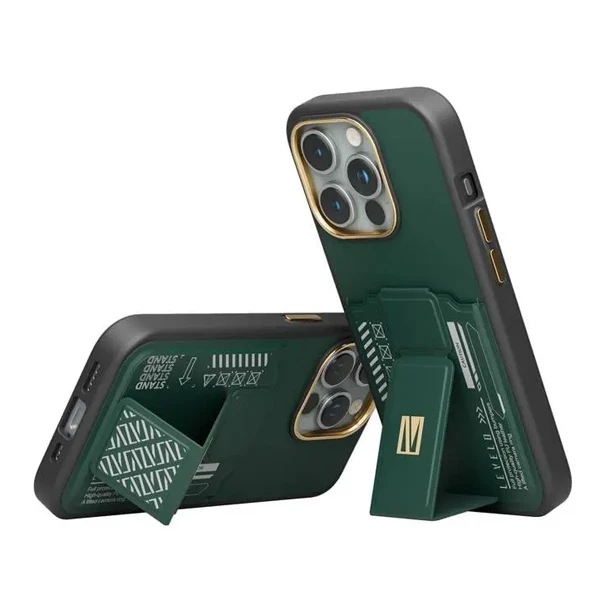 خرید گارد Grip استند چرمی و جا کارتی iPhone 15 Pro مارک LEVELO