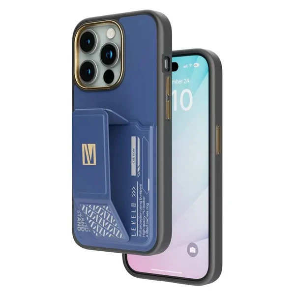 خرید گارد Grip استند چرمی و جا کارتی iPhone 15 Pro مارک LEVELO