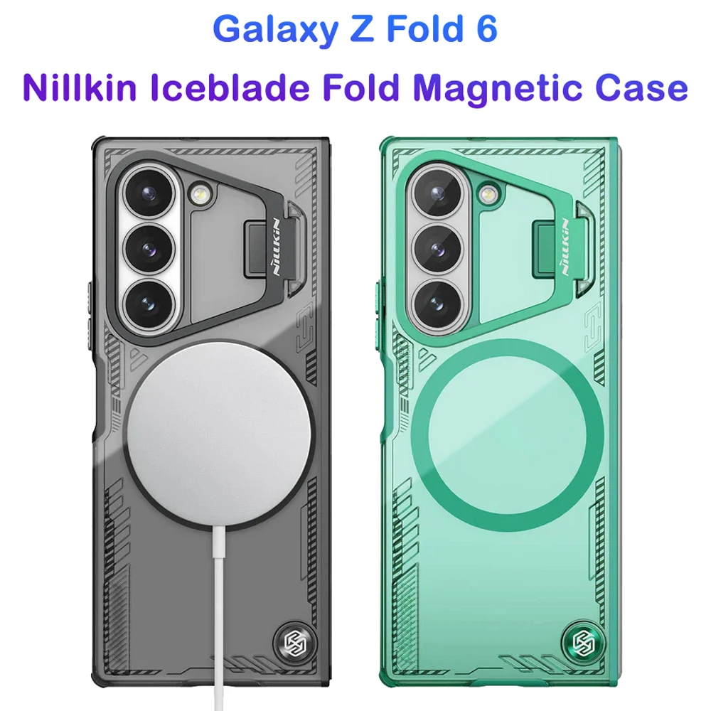 خرید قاب کریستالی مگ سیف کمرا استند Samsung Galaxy Z Fold 6 مارک نیلکین مدل Iceblade Fold Magnetic