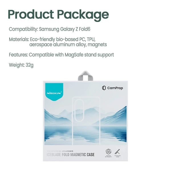 خرید قاب کریستالی مگ سیف کمرا استند نیلکین Samsung Galaxy Z Fold 6 مارک مدل Iceblade Fold Magnetic