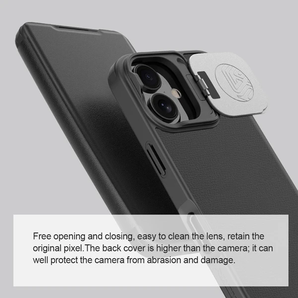 خرید کیف چرمی محافظ دوربین دار iPhone 16 مارک نیلکین مدل Qin Prop Leather Case