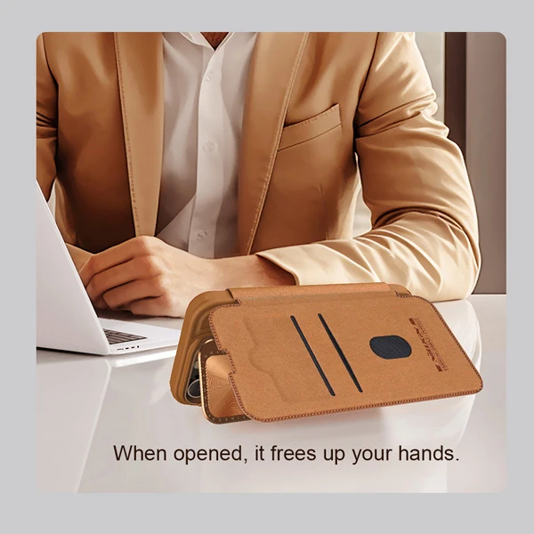 خرید کیف چرمی محافظ دوربین دار iPhone 16 مارک نیلکین مدل Qin Prop Leather Case