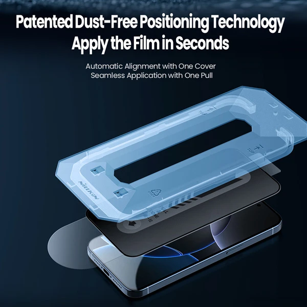 خرید گلس حریم شخصی با ابزار مخصوص نصب iPhone 16 Plus مارک نیلکین مدل Guardian Full Coverage