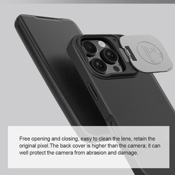 خرید کیف چرمی محافظ دوربین دار iPhone 16 Pro Max مارک نیلکین مدل Qin Prop