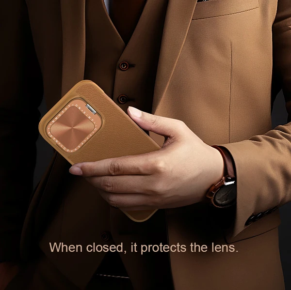 خرید کیف چرمی محافظ دوربین دار iPhone 16 Pro Max مارک نیلکین مدل Qin Prop