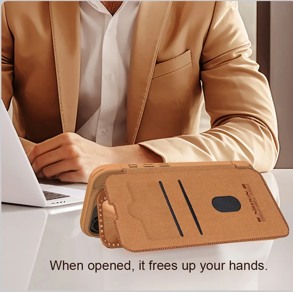 خرید کیف چرمی محافظ دوربین دار iPhone 16 Pro Max مارک نیلکین مدل Qin Prop