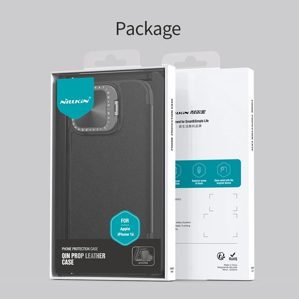 خرید کیف چرمی محافظ دوربین دار iPhone 16 Plus مارک نیلکین مدل Qin Prop خرید کیف چرمی محافظ دوربین دار iPhone 16 Plus مارک نیلکین مدل Qin Prop