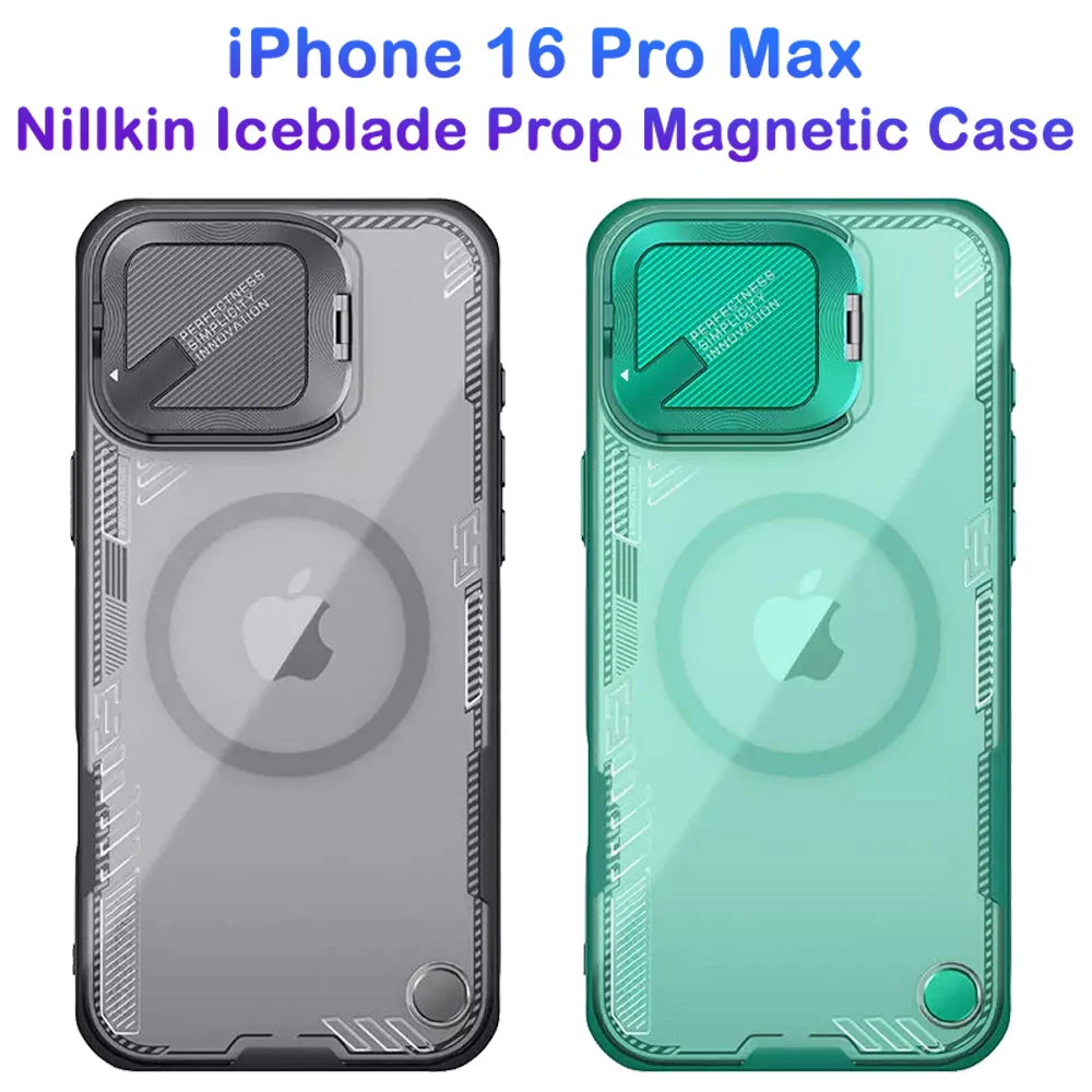 خرید قاب کریستالی مگنتی کمرا استند iPhone 16 Pro Max مارک نیلکین مدل Iceblade Prop Magnetic