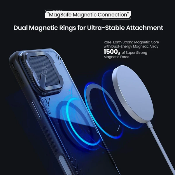 خرید قاب کریستالی مگنتی کمرا استند iPhone 16 Pro Max مارک نیلکین مدل Iceblade Prop Magnetic