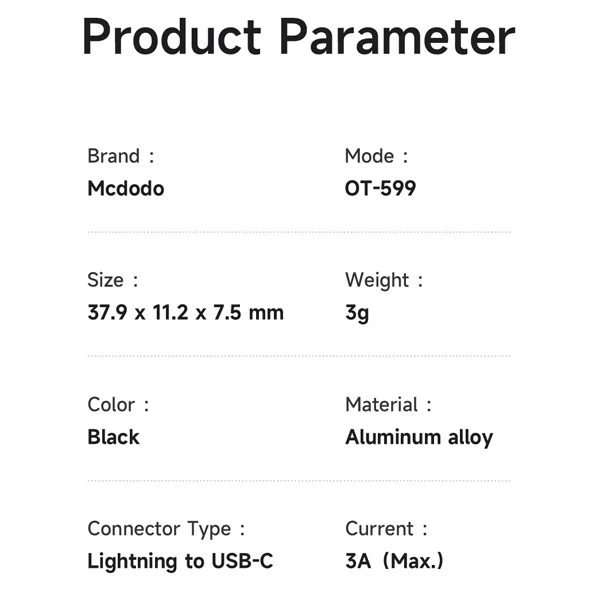 خرید مبدل دیجیتالی Lightning به Type-C مارک Mcdodo مدل OT-599 مجهز به صفحه نمایش