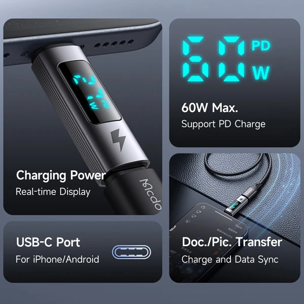 خرید مبدل دیجیتالی Lightning به Type-C مارک Mcdodo مدل OT-599 مجهز به صفحه نمایش