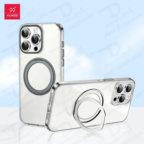 خرید کریستال شفاف رینگ استند مگ سیف iPhone 13 Pro Max مارک XUNDD سری Zero Sense دارای استیکر