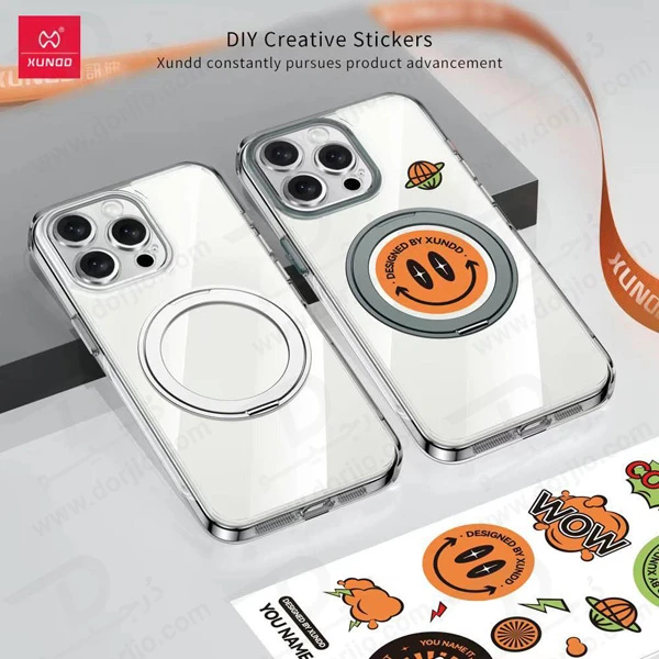 خرید کریستال شفاف رینگ استند مگ سیف iPhone 13 Pro Max مارک XUNDD سری Zero Sense دارای استیکر
