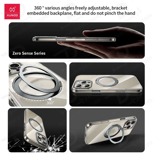 خرید کریستال شفاف رینگ استند مگ سیف iPhone 13 Pro Max مارک XUNDD سری Zero Sense دارای استیکر