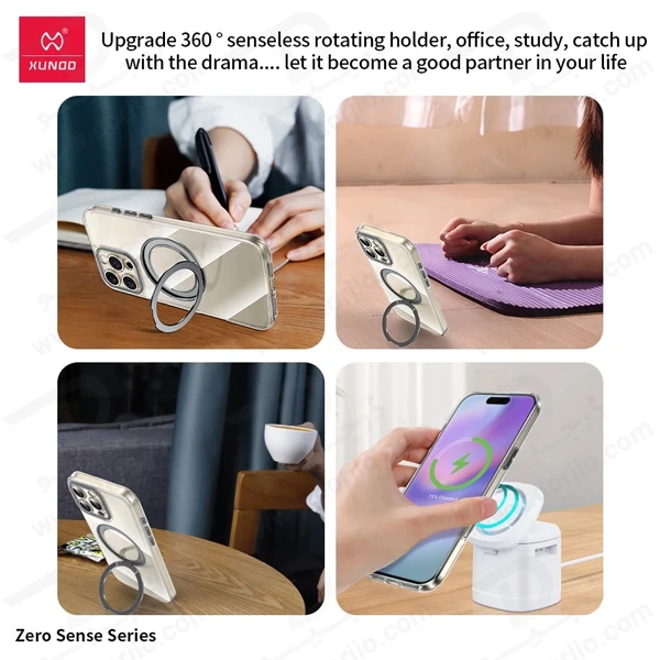 خرید کریستال شفاف رینگ استند مگ سیف iPhone 13 Pro Max مارک XUNDD سری Zero Sense دارای استیکر