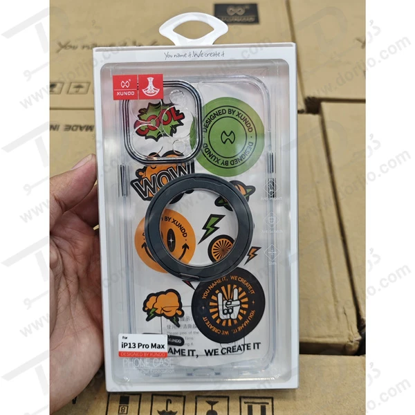 خرید کریستال شفاف رینگ استند مگ سیف iPhone 13 Pro Max مارک XUNDD سری Zero Sense دارای استیکر