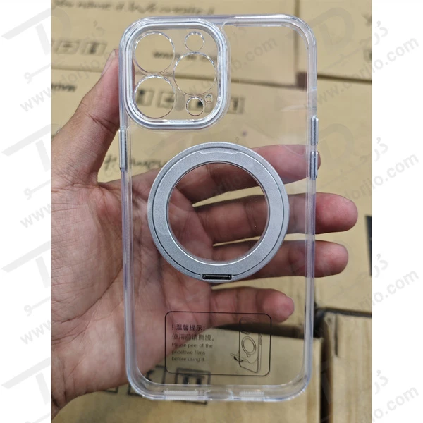 خرید کریستال شفاف رینگ استند مگ سیف iPhone 13 Pro Max مارک XUNDD سری Zero Sense دارای استیکر