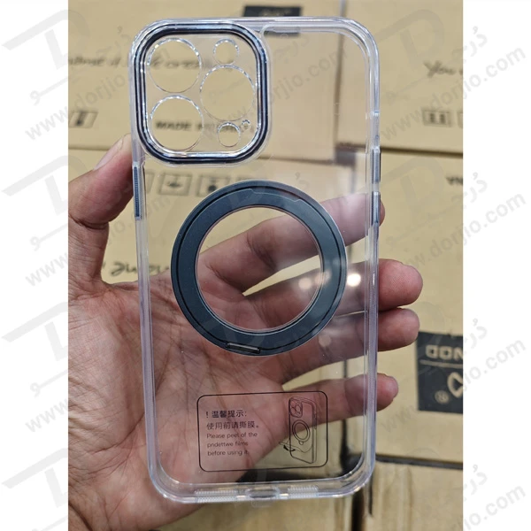 خرید کریستال شفاف رینگ استند مگ سیف iPhone 13 Pro Max مارک XUNDD سری Zero Sense دارای استیکر