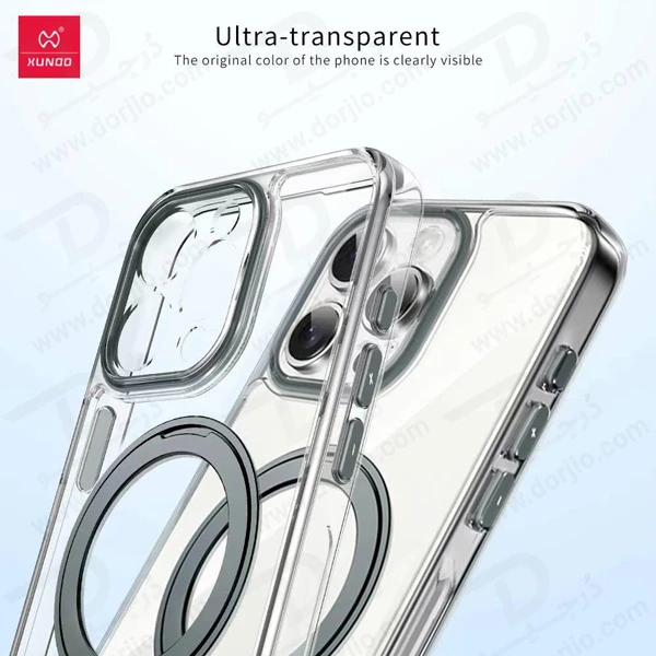 خرید کریستال شفاف رینگ استند مگ سیف iPhone 13 Pro Max مارک XUNDD سری Zero Sense دارای استیکر