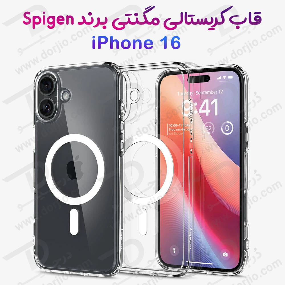 خرید کریستال کاور شفاف مگ سیف iPhone 16 مارک Spigen
