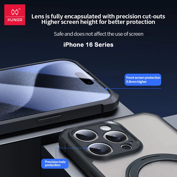 خرید گارد شفاف رینگ استند مگ سیف iPhone 16 Pro Max مارک XUNDD سری Beatle Magnetic Holder