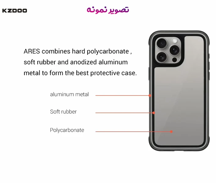 خرید گارد ضد ضربه ARES گوشی iPhone 16 Pro Max مارک KZDOO