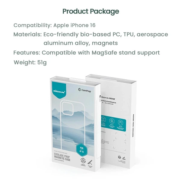 خرید قاب کریستالی مگنتی کمرا استند iPhone 16 Plus مارک نیلکین مدل Iceblade Prop Magnetic خرید قاب کریستالی مگنتی کمرا استند iPhone 16 Plus مارک نیلکین مدل Iceblade Prop Magnetic