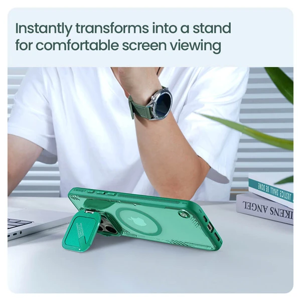 خرید قاب کریستالی مگنتی کمرا استند iPhone 16 Pro Max مارک نیلکین مدل Iceblade Prop Magnetic