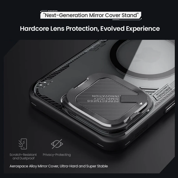 خرید قاب کریستالی مگنتی کمرا استند iPhone 16 Pro Max مارک نیلکین مدل Iceblade Prop Magnetic