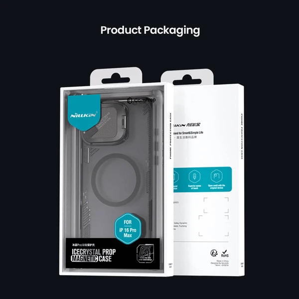 خرید قاب کریستالی مگنتی کمرا استند iPhone 16 Pro مارک نیلکین مدل Iceblade Prop Magnetic