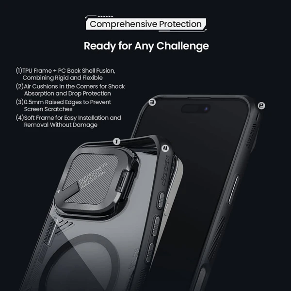 خرید قاب کریستالی مگنتی کمرا استند iPhone 16 Pro مارک نیلکین مدل Iceblade Prop Magnetic