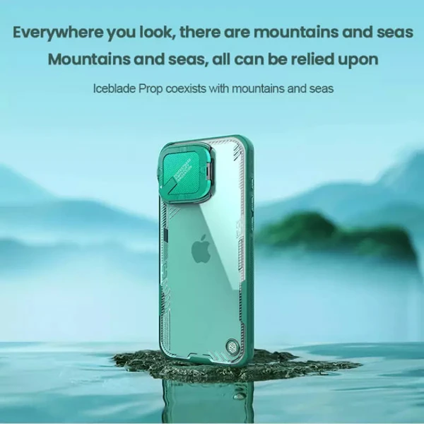 خرید قاب کریستالی کمرا استند iPhone 16 Pro Max مارک نیلکین مدل Iceblade Prop