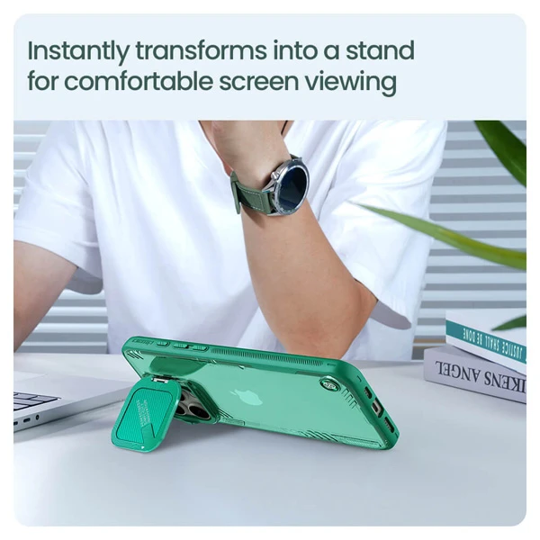 خرید قاب کریستالی کمرا استند iPhone 16 Pro Max مارک نیلکین مدل Iceblade Prop خرید قاب کریستالی کمرا استند iPhone 16 Pro Max مارک نیلکین مدل Iceblade Prop